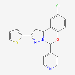 molecular formula C19H14ClN3OS B2820460 9-Chloro-5-(4-pyridinyl)-2-(2-thienyl)-1,10B-dihydropyrazolo[1,5-C][1,3]benzoxazine CAS No. 332062-88-1