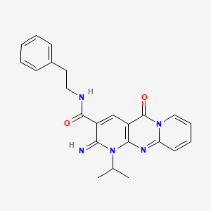 molecular formula C23H23N5O2 B2820465 2-Imino-1-isopropyl-10-oxo-1,10-dihydro-2H-1,9,10a-triaza-anthracene-3-carboxylic acid phenethyl-amide CAS No. 607385-30-8