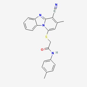 molecular formula C22H18N4OS B2820466 2-(4-cyano-3-methylpyrido[1,2-a]benzimidazol-1-yl)sulfanyl-N-(4-methylphenyl)acetamide CAS No. 848995-68-6