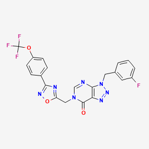 molecular formula C21H13F4N7O3 B2820476 3-(3-fluorobenzyl)-6-((3-(4-(trifluoromethoxy)phenyl)-1,2,4-oxadiazol-5-yl)methyl)-3H-[1,2,3]triazolo[4,5-d]pyrimidin-7(6H)-one CAS No. 1207044-32-3