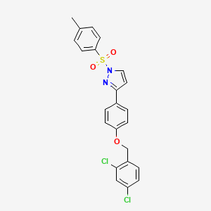 molecular formula C23H18Cl2N2O3S B2820503 3-{4-[(2,4-dichlorobenzyl)oxy]phenyl}-1-[(4-methylphenyl)sulfonyl]-1H-pyrazole CAS No. 477711-59-4