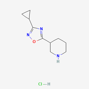 molecular formula C10H16ClN3O B2820512 3-(3-Cyclopropyl-1,2,4-oxadiazol-5-yl)piperidine hydrochloride CAS No. 1385696-85-4