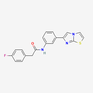 molecular formula C19H14FN3OS B2820514 2-(4-氟苯基)-N-(3-咪唑并[2,1-b][1,3]噻唑-6-基苯基)乙酰胺 CAS No. 872630-04-1