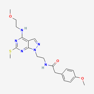 molecular formula C20H26N6O3S B2820518 N-(2-(4-((2-methoxyethyl)amino)-6-(methylthio)-1H-pyrazolo[3,4-d]pyrimidin-1-yl)ethyl)-2-(4-methoxyphenyl)acetamide CAS No. 941985-59-7