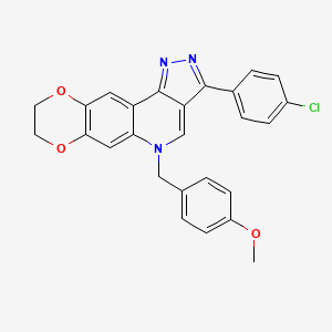molecular formula C26H20ClN3O3 B2820529 3-(4-chlorophenyl)-5-(4-methoxybenzyl)-8,9-dihydro-5H-[1,4]dioxino[2,3-g]pyrazolo[4,3-c]quinoline CAS No. 866728-93-0