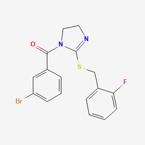 molecular formula C17H14BrFN2OS B2820548 (3-bromophenyl)(2-((2-fluorobenzyl)thio)-4,5-dihydro-1H-imidazol-1-yl)methanone CAS No. 851806-97-8