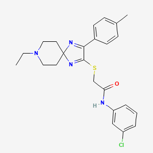 molecular formula C24H27ClN4OS B2820551 N-(3-chlorophenyl)-2-((8-ethyl-3-(p-tolyl)-1,4,8-triazaspiro[4.5]deca-1,3-dien-2-yl)thio)acetamide CAS No. 1184966-67-3