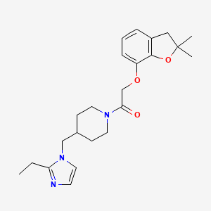 molecular formula C23H31N3O3 B2820565 2-((2,2-二甲基-2,3-二氢苯并呋喃-7-基)氧)-1-(4-((2-乙基-1H-咪唑-1-基)甲基)哌啶-1-基)乙酮 CAS No. 1334369-49-1