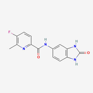 molecular formula C14H11FN4O2 B2820574 5-Fluoro-6-methyl-N-(2-oxo-1,3-dihydrobenzimidazol-5-yl)pyridine-2-carboxamide CAS No. 2415556-11-3
