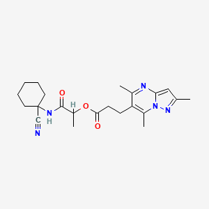 molecular formula C22H29N5O3 B2820576 1-[(1-Cyanocyclohexyl)carbamoyl]ethyl 3-{2,5,7-trimethylpyrazolo[1,5-a]pyrimidin-6-yl}propanoate CAS No. 1043363-46-7