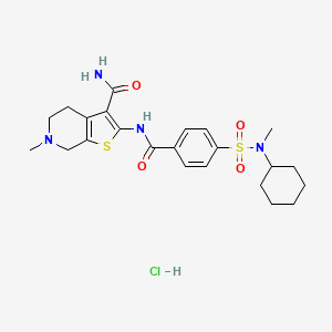 molecular formula C23H31ClN4O4S2 B2820583 2-(4-(N-cyclohexyl-N-methylsulfamoyl)benzamido)-6-methyl-4,5,6,7-tetrahydrothieno[2,3-c]pyridine-3-carboxamide hydrochloride CAS No. 1215763-26-0
