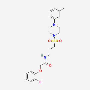 molecular formula C22H28FN3O4S B2820595 2-(2-fluorophenoxy)-N-(3-((4-(m-tolyl)piperazin-1-yl)sulfonyl)propyl)acetamide CAS No. 1020982-51-7