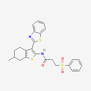 molecular formula C25H24N2O3S3 B2820596 N-(3-(benzo[d]thiazol-2-yl)-6-methyl-4,5,6,7-tetrahydrobenzo[b]thiophen-2-yl)-3-(phenylsulfonyl)propanamide CAS No. 868676-36-2
