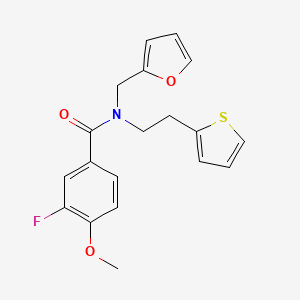 molecular formula C19H18FNO3S B2820605 3-氟-N-(呋喃-2-基甲基)-4-甲氧基-N-(2-(噻吩-2-基)乙基)苯甲酰胺 CAS No. 1797971-59-5