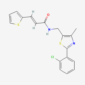 molecular formula C18H15ClN2OS2 B2820611 (E)-N-((2-(2-chlorophenyl)-4-methylthiazol-5-yl)methyl)-3-(thiophen-2-yl)acrylamide CAS No. 1448140-90-6