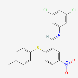molecular formula C20H14Cl2N2O2S B2820613 3,5-dichloro-N-({2-[(4-methylphenyl)sulfanyl]-5-nitrophenyl}methylene)aniline CAS No. 298217-81-9
