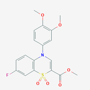 molecular formula C18H16FNO6S B2820620 甲基 4-(3,4-二甲氧基苯基)-7-氟-4H-1,4-苯并噻嗪-2-甲酸酯 1,1-二氧化物 CAS No. 1291842-34-6