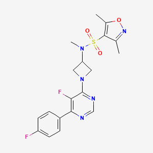 molecular formula C19H19F2N5O3S B2820634 N-[1-[5-Fluoro-6-(4-fluorophenyl)pyrimidin-4-yl]azetidin-3-yl]-N,3,5-trimethyl-1,2-oxazole-4-sulfonamide CAS No. 2380191-79-5