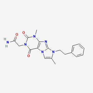 molecular formula C19H20N6O3 B2820636 2-(1,7-二甲基-2,4-二氧代-8-苯乙基-1H-咪唑并[2,1-f]嘧啪-3(2H,4H,8H)-基)乙酰胺 CAS No. 876670-83-6