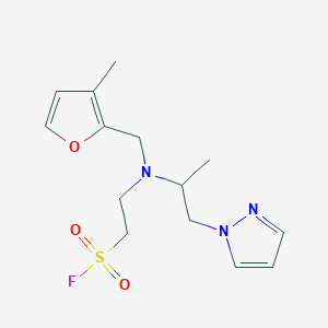 molecular formula C14H20FN3O3S B2820638 2-[(3-Methylfuran-2-yl)methyl-(1-pyrazol-1-ylpropan-2-yl)amino]ethanesulfonyl fluoride CAS No. 2411297-61-3