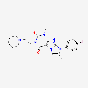 molecular formula C22H25FN6O2 B2820641 8-(4-fluorophenyl)-1,7-dimethyl-3-(2-(piperidin-1-yl)ethyl)-1H-imidazo[2,1-f]purine-2,4(3H,8H)-dione CAS No. 900276-46-2