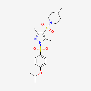 molecular formula C20H29N3O5S2 B2820644 1-((1-((4-isopropoxyphenyl)sulfonyl)-3,5-dimethyl-1H-pyrazol-4-yl)sulfonyl)-4-methylpiperidine CAS No. 956251-53-9