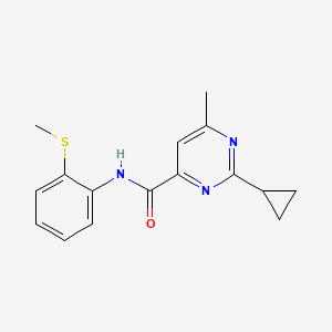 molecular formula C16H17N3OS B2820648 2-Cyclopropyl-6-methyl-N-(2-methylsulfanylphenyl)pyrimidine-4-carboxamide CAS No. 2415623-44-6