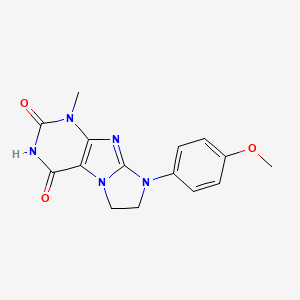 molecular formula C15H15N5O3 B2820665 8-(4-methoxyphenyl)-1-methyl-7,8-dihydro-1H-imidazo[2,1-f]purine-2,4(3H,6H)-dione CAS No. 77351-11-2