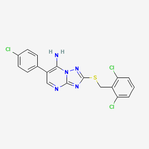 molecular formula C18H12Cl3N5S B2820674 6-(4-Chlorophenyl)-2-[(2,6-dichlorobenzyl)sulfanyl][1,2,4]triazolo[1,5-a]pyrimidin-7-amine CAS No. 338403-85-3