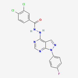 molecular formula C18H11Cl2FN6O B2820681 3,4-dichloro-N'-[1-(4-fluorophenyl)-1H-pyrazolo[3,4-d]pyrimidin-4-yl]benzohydrazide CAS No. 890940-52-0
