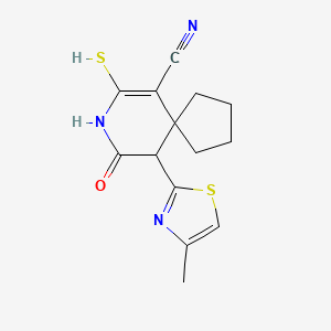 molecular formula C14H15N3OS2 B2820689 10-(4-Methyl-1,3-thiazol-2-yl)-9-oxo-7-sulfanyl-8-azaspiro[4.5]dec-6-ene-6-carbonitrile CAS No. 852400-45-4