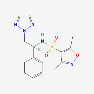molecular formula C15H17N5O3S B2820699 3,5-dimethyl-N-(1-phenyl-2-(2H-1,2,3-triazol-2-yl)ethyl)isoxazole-4-sulfonamide CAS No. 2034406-52-3
