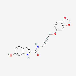 molecular formula C21H18N2O5 B2820704 N-(4-(苯并[d][1,3]二噁杂环-5-氧基)丁-2-炁-1-基)-6-甲氧基-1H-吲哚-2-甲酰胺 CAS No. 1448051-21-5