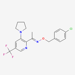 molecular formula C19H19ClF3N3O B2820708 1-[3-(1-pyrrolidinyl)-5-(trifluoromethyl)-2-pyridinyl]-1-ethanone O-(4-chlorobenzyl)oxime CAS No. 866145-16-6