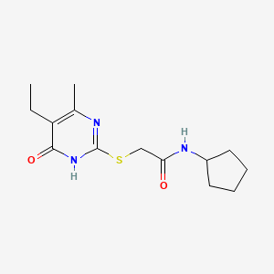 molecular formula C14H21N3O2S B2820711 N-Cyclopentyl-2-(5-ethyl-4-hydroxy-6-methyl-pyrimidin-2-ylsulfanyl)-acetamide CAS No. 552309-35-0
