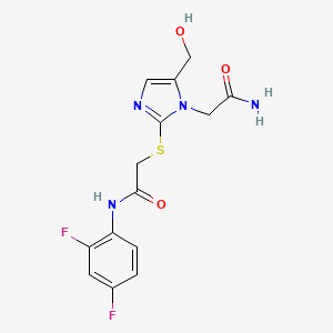 2-((1-(2-amino-2-oxoethyl)-5-(hydroxymethyl)-1H-imidazol-2-yl)thio)-N-(2,4-difluorophenyl)acetamide