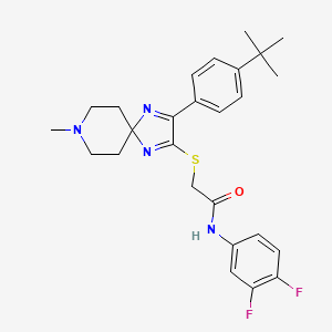 molecular formula C26H30F2N4OS B2820733 2-((3-(4-(叔丁基)苯基)-8-甲基-1,4,8-三氮杂螺[4.5]癸-1,3-二烯-2-基)硫代)-N-(3,4-二氟苯基)乙酰胺 CAS No. 1189913-29-8