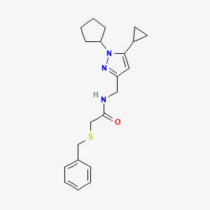 molecular formula C21H27N3OS B2820761 2-(benzylthio)-N-((1-cyclopentyl-5-cyclopropyl-1H-pyrazol-3-yl)methyl)acetamide CAS No. 1448126-62-2