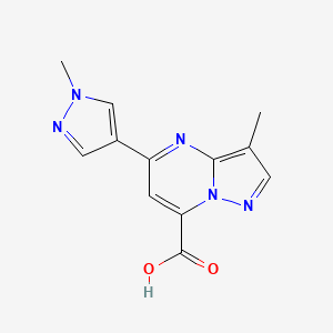 molecular formula C12H11N5O2 B2820764 3-甲基-5-(1-甲基-1H-吡唑-4-基)吡唑并[1,5-a]嘧啶-7-羧酸 CAS No. 1443279-27-3