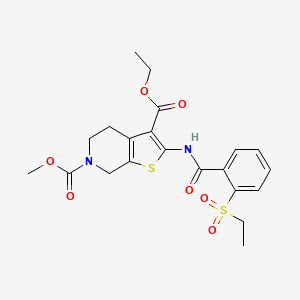 molecular formula C21H24N2O7S2 B2820765 3-乙酰基-6-甲基-2-(2-(乙基磺酰基)苯甲酰基)-4,5-二氢噻吩[2,3-c]吡啶-3,6(7H)-二羧酸二乙酯 CAS No. 886949-01-5