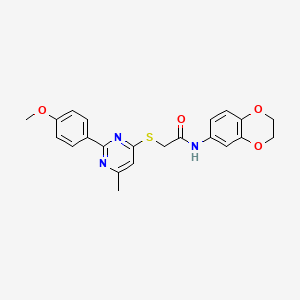 molecular formula C22H21N3O4S B2820778 N-(2,3-二氢-1,4-苯并二氧杂环-6-基)-2-{[2-(4-甲氧基苯基)-6-甲基嘧啶-4-基]硫基}乙酰胺 CAS No. 1251672-62-4