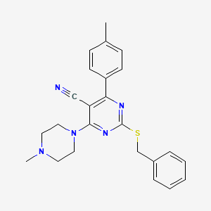 molecular formula C24H25N5S B2820786 2-(Benzylsulfanyl)-4-(4-methylphenyl)-6-(4-methylpiperazino)-5-pyrimidinecarbonitrile CAS No. 303985-63-9