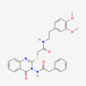 molecular formula C28H28N4O5S B2820795 N-[2-[2-[2-(3,4-dimethoxyphenyl)ethylamino]-2-oxoethyl]sulfanyl-4-oxoquinazolin-3-yl]-2-phenylacetamide CAS No. 422278-47-5