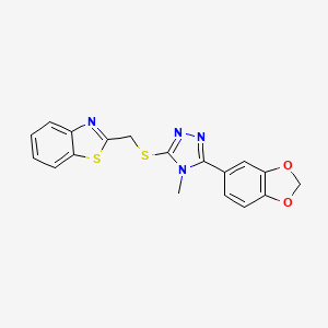 molecular formula C18H14N4O2S2 B2820809 2-({[5-(1,3-benzodioxol-5-yl)-4-methyl-4H-1,2,4-triazol-3-yl]thio}methyl)-1,3-benzothiazole CAS No. 637325-58-7