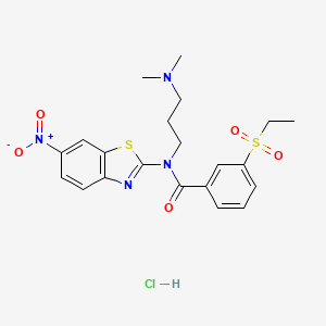 molecular formula C21H25ClN4O5S2 B2820816 N-(3-(dimethylamino)propyl)-3-(ethylsulfonyl)-N-(6-nitrobenzo[d]thiazol-2-yl)benzamide hydrochloride CAS No. 1215662-14-8