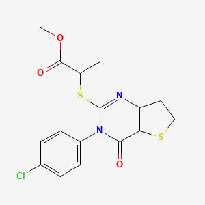 molecular formula C16H15ClN2O3S2 B2820817 Methyl 2-[[3-(4-chlorophenyl)-4-oxo-6,7-dihydrothieno[3,2-d]pyrimidin-2-yl]sulfanyl]propanoate CAS No. 687565-34-0