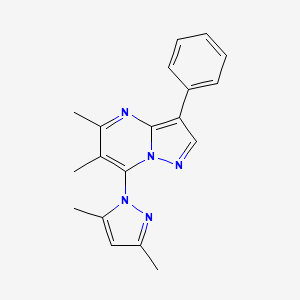 molecular formula C19H19N5 B2820833 7-(3,5-dimethyl-1H-pyrazol-1-yl)-5,6-dimethyl-3-phenylpyrazolo[1,5-a]pyrimidine CAS No. 956624-95-6
