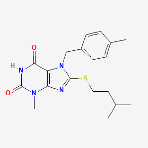 molecular formula C19H24N4O2S B2820845 3-methyl-7-(4-methylbenzyl)-8-[(3-methylbutyl)sulfanyl]-3,7-dihydro-1H-purine-2,6-dione CAS No. 303970-00-5
