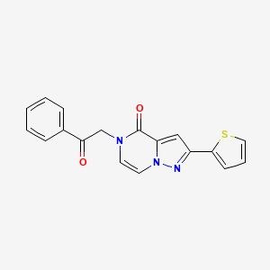 molecular formula C18H13N3O2S B2820880 5-(2-oxo-2-phenylethyl)-2-(thiophen-2-yl)pyrazolo[1,5-a]pyrazin-4(5H)-one CAS No. 1428378-80-6