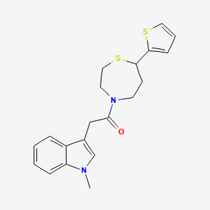 molecular formula C20H22N2OS2 B2820884 2-(1-甲基-1H-吲哚-3-基)-1-(7-(噻吩-2-基)-1,4-噻唑环戊胺-4-基)乙酮 CAS No. 1705224-37-8